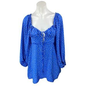 Urban Outfitters Kiss the Sky Blue Floral Cutout Balloon Sleeve Mini Dress Sz S